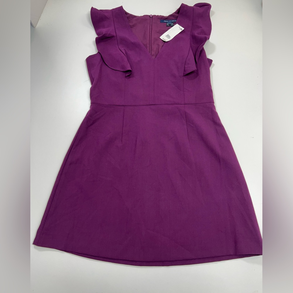 French Connection Whisper Ruffle V-Neck Dress Purple Size 10 New With Tags - Picture 12 of 14